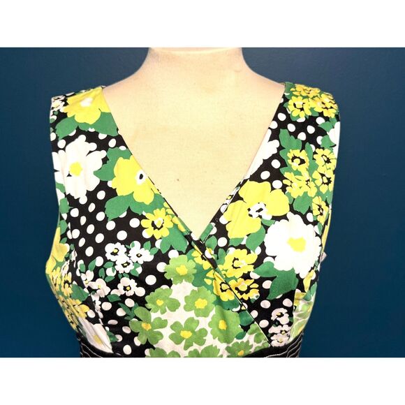 Vintage dBy Ltd Dress Womens Med Green Yellow Graphic Empire Waist - Picture 12 of 16